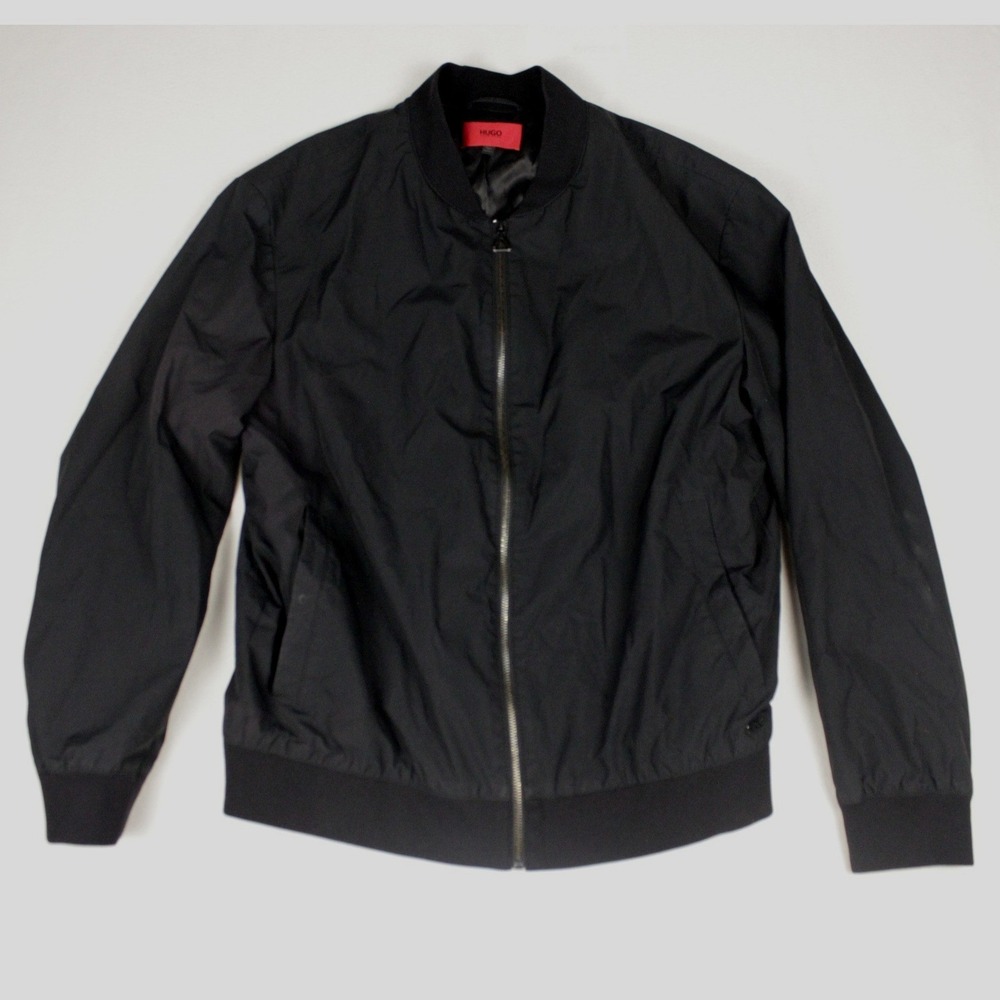 HUGO Hugo Boss Mens XXL Black Bomber Jacket Full Zip‎ Lightweight Casual